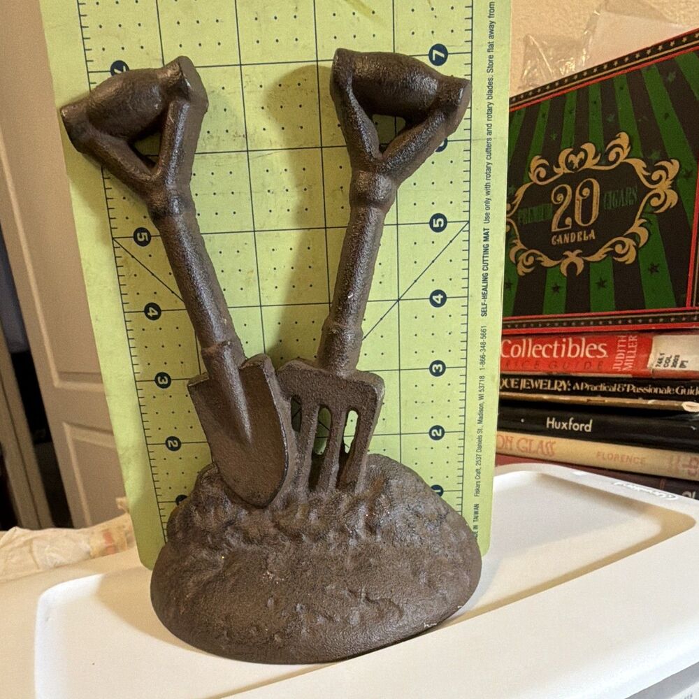 Vintage Cast-Iron Pitchfork And Shovel Doorstop